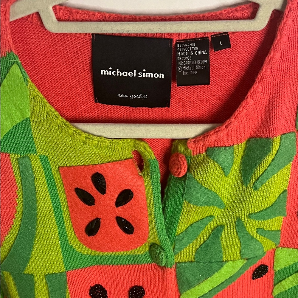 Michael Simon Colorful Fruit Pattern Cardigan VTG… - image 2